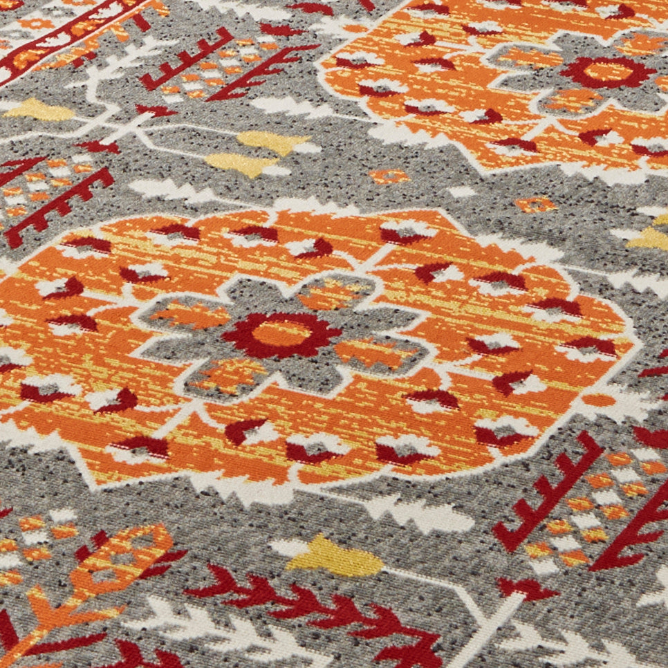 Foster Transitional Medallion Orange Gray Area Rug (5' x 8')