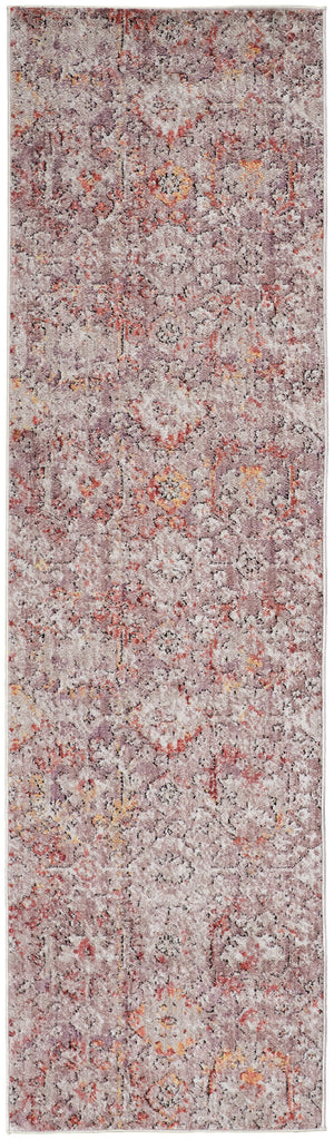 Armant Traditional Damask Pink Ivory Gray Area Rug (2'3" x 7'9")