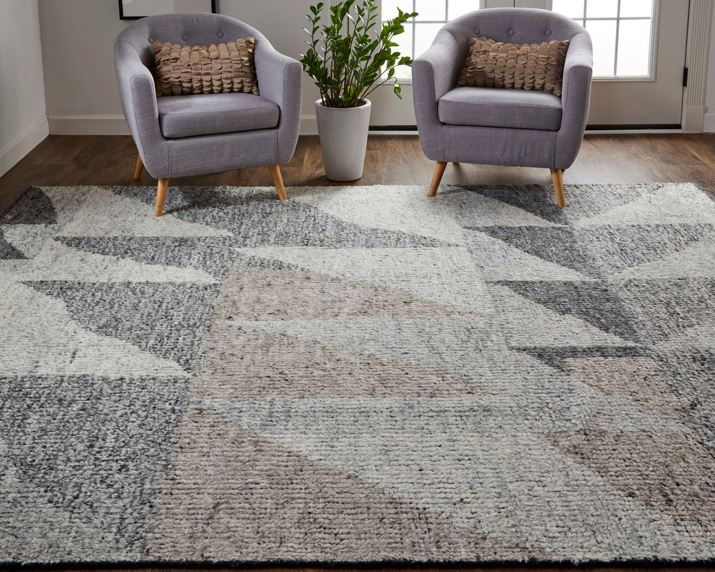 Alford Modern Geometric Ivory Gray Taupe Area Rug (8'6" x 11'6")