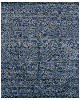 Olivier Transitional Floral Botanical Blue Ivory Area Rug (9' x 9')