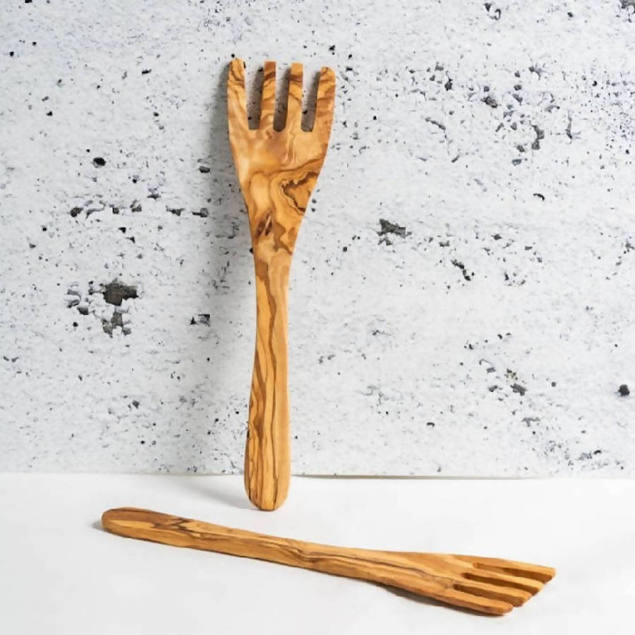 Olive Wood Serving Spatula Forks   Pair