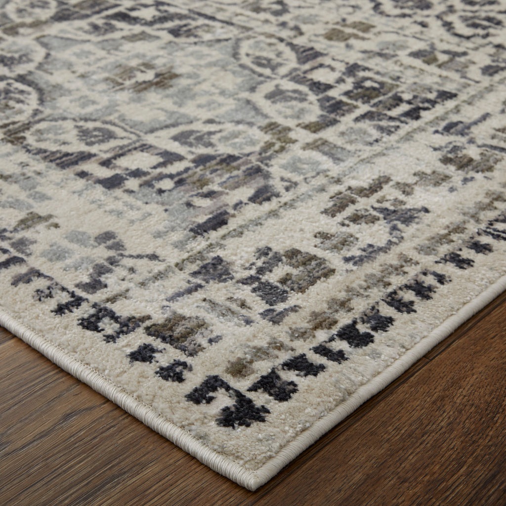 Kano Transitional Distressed Ivory Taupe Gray Area Rug (8'9" x 8'9")