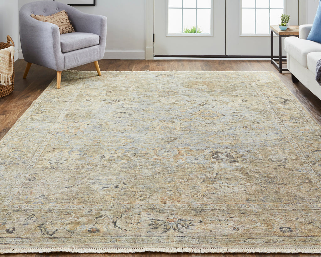 Marabel Traditional Damask Tan Gray Ivory Area Rug (11'6" x 15')