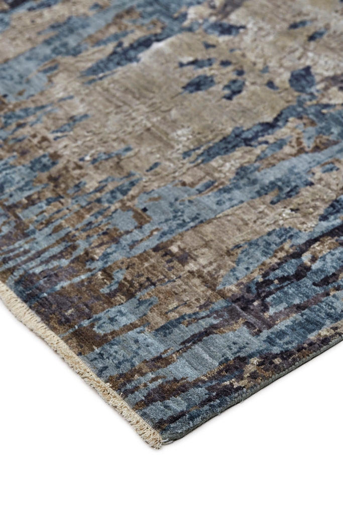 Banbury Transitional Damask Blue Ivory Taupe Area Rug (7'9" x 9'9")