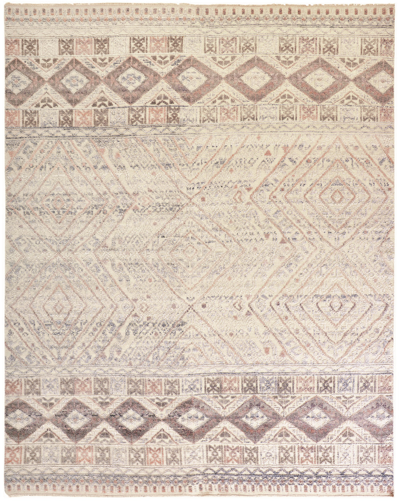 Payton Transitional Diamond Gray Ivory Pink Area Rug (5'6" x 8'6")