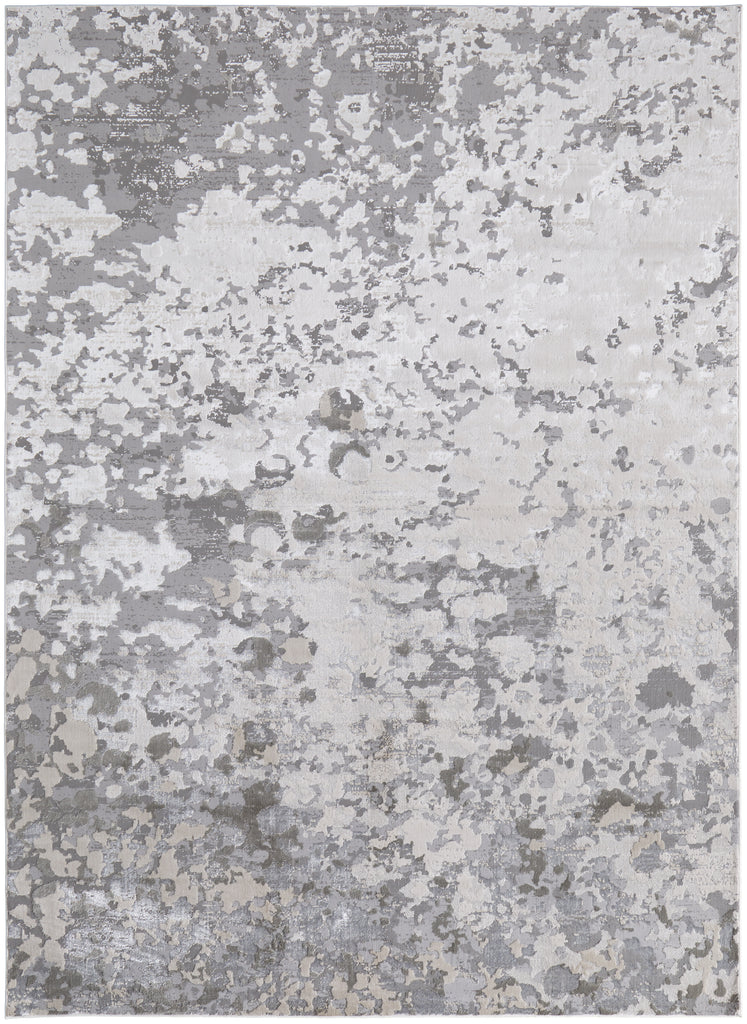 Micah Modern Abstract Silver Gray White Area Rug (10' x 13'2")