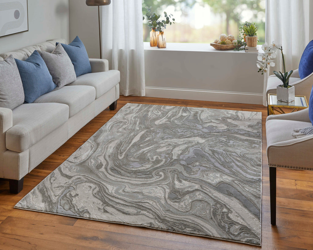 Prasad Modern Watercolor Gray Ivory Silver Area Rug (2'10" x 7'10")