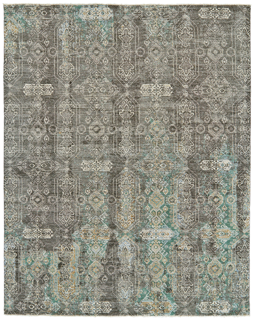 Dalia Modern Geometric Gray Green Ivory Area Rug (5'6" x 8'6")