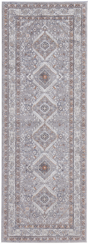 Francisco Transitional Medallion Gray Orange Ivory Area Rug (2'10" x 8')