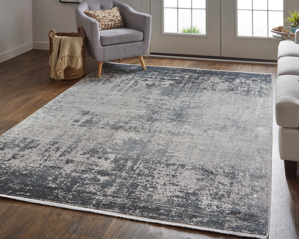 Cadiz Modern Abstract Gray Black Silver Area Rug (2'2" x 3'2")