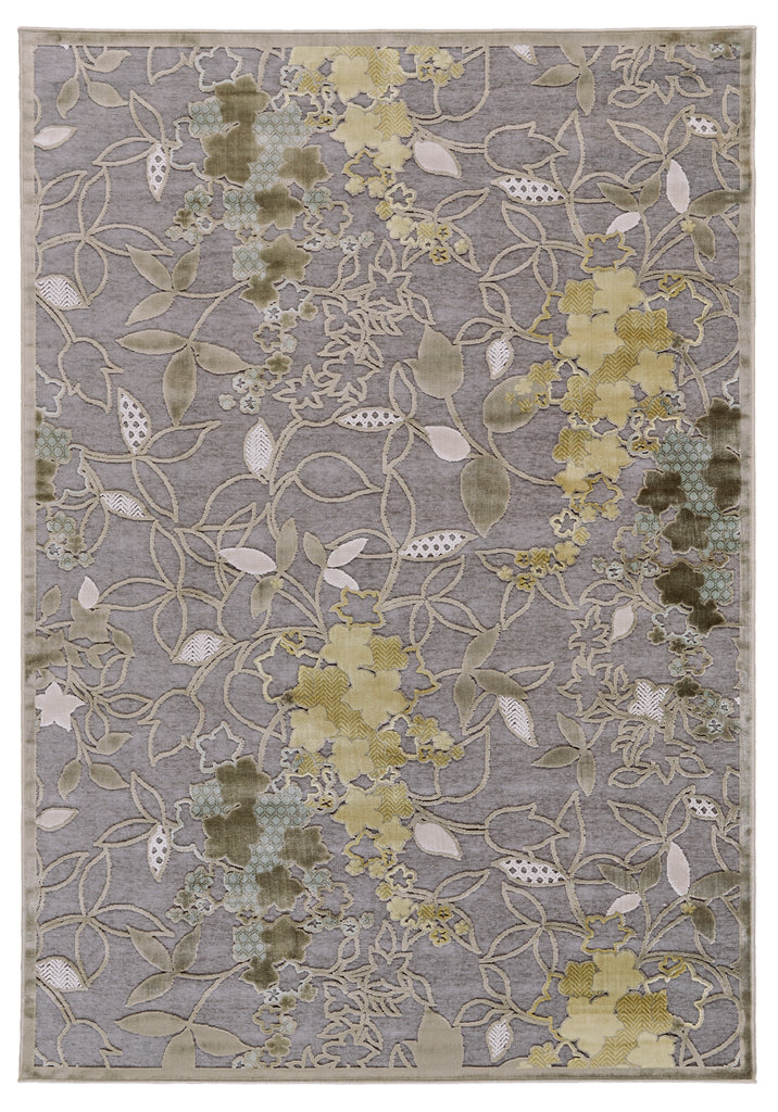 Saphir Mah Modern Floral Botanical Gray Taupe Gold Area Rug (5'3" x 7'6")