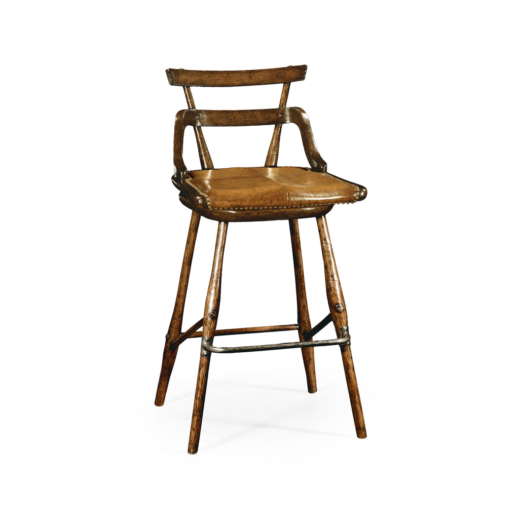 Buckingham Oak Studded Leather Barstool