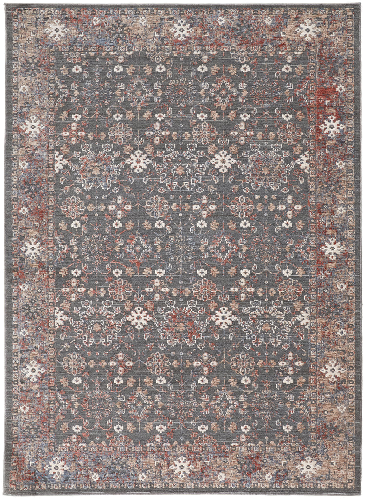 Thackery Transitional Oriental Gray Pink Red Area Rug (9' x 12'7")