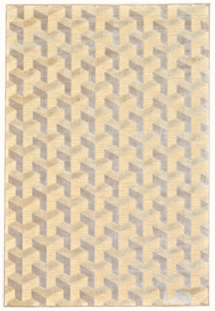 Saphir Zam Modern Geometric Tan Gray Area Rug (9'8" x 12'7")