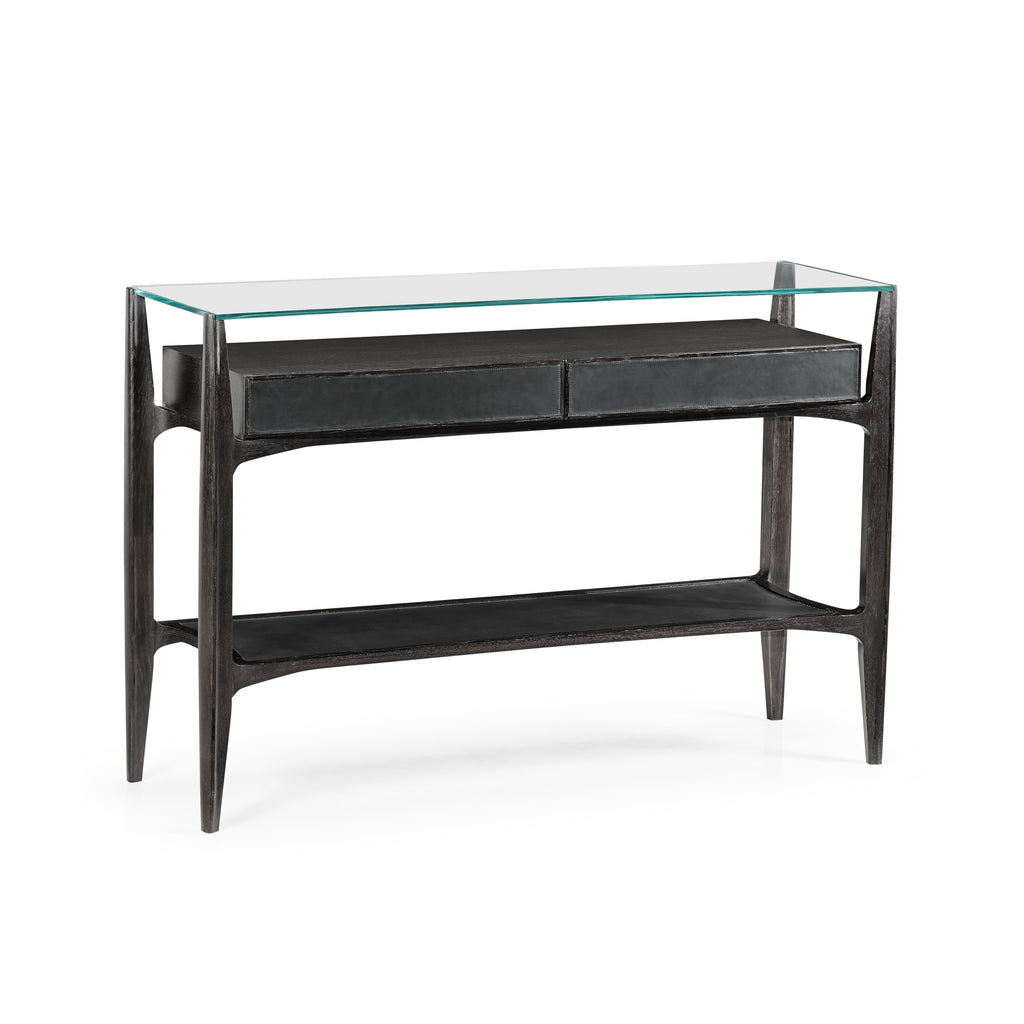 Modern Accents Black Oak Architects Glass Top Console Table