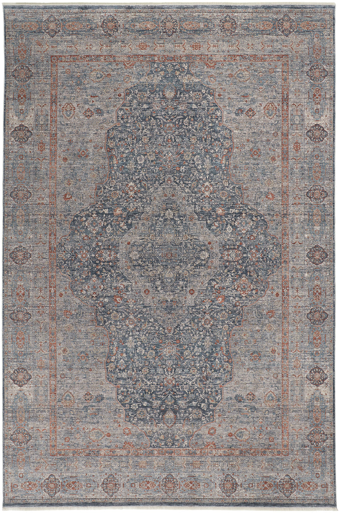 Marquette Transitional Medallion Gray Blue Red Area Rug (9'6" x 12'7")