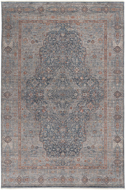 Marquette Transitional Medallion Gray Blue Red Area Rug (2'8" x 12')