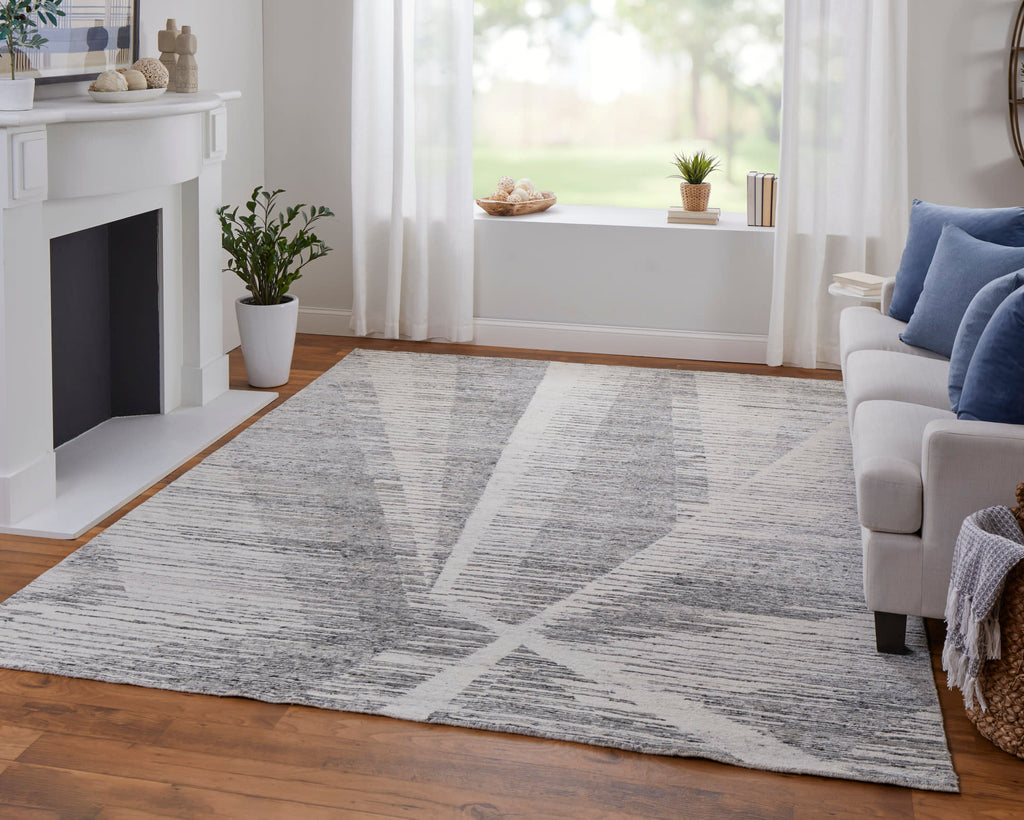 Brighton Modern Abstract Ivory Gray Area Rug (9'6" x 13'6")