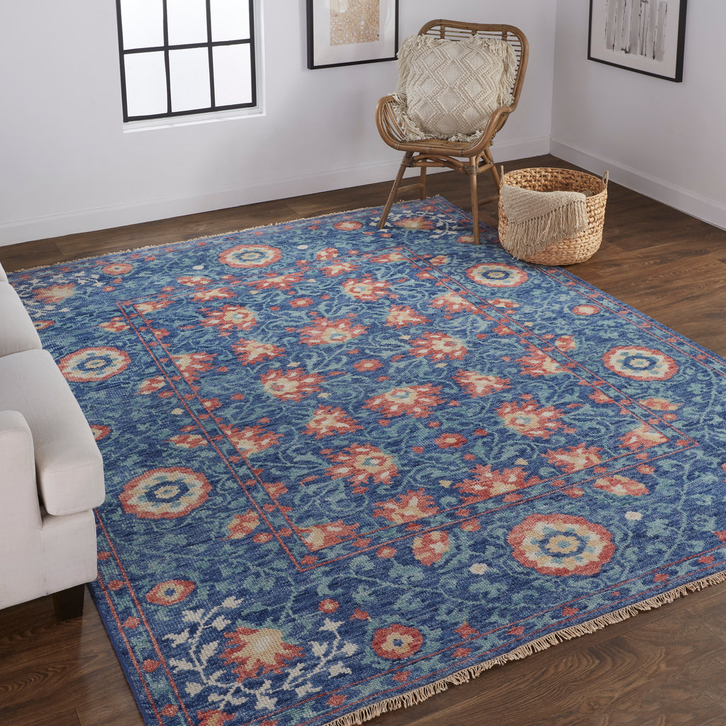 Beall Traditional Floral Botanical Blue Red Area Rug (2' x 3')