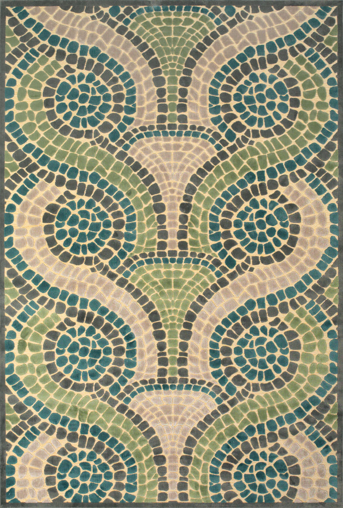 Saphir Yardley Modern Geometric Tan Blue Green Area Rug (5'3" x 7'6")