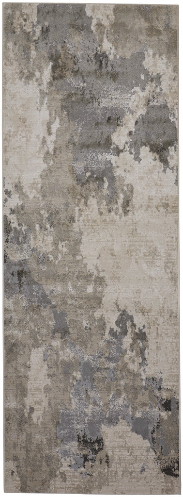 Prasad Modern Watercolor Ivory Gray Area Rug (2'10" x 7'10")