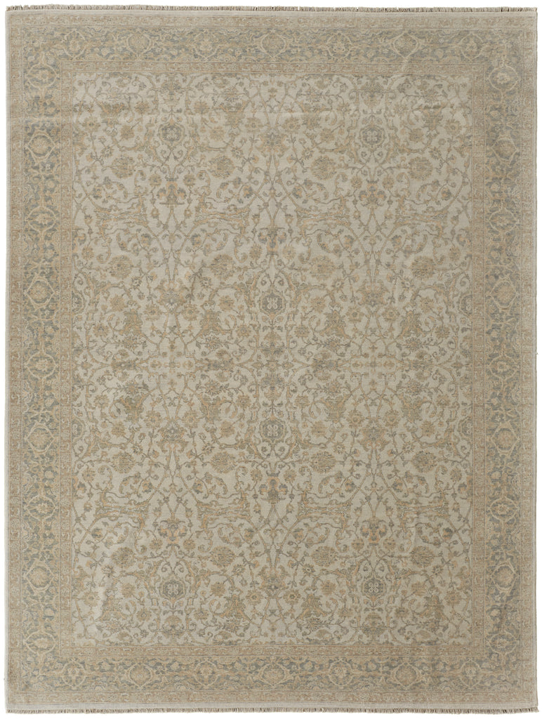 Zander Transitional Oriental Tan Ivory Blue Area Rug (11'6" x 17'6")