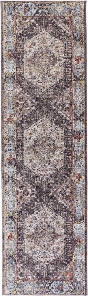 Armant Traditional Medallion Purple Gray Ivory Area Rug (2'3" x 7'9")