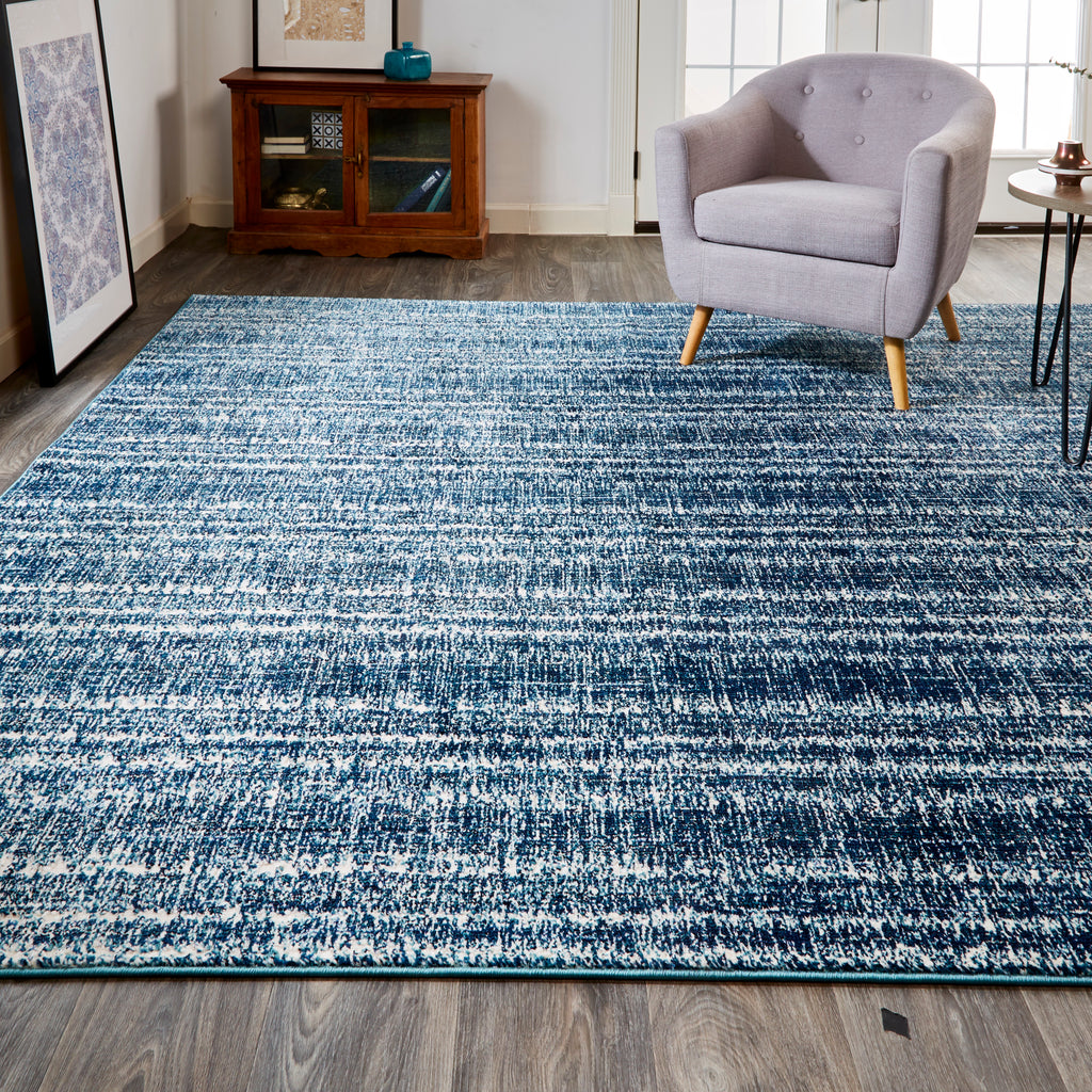 Remmy Transitional Solid Blue Ivory Area Rug (1'8" x 2'10")