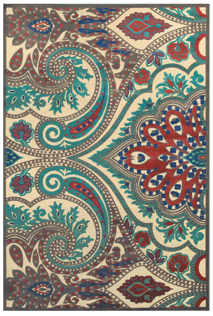 Saphir Obzeet Modern Paisley Tan Taupe Blue Area Rug (5'3" x 7'6")