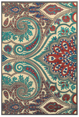 Saphir Obzeet Modern Paisley Tan Taupe Blue Area Rug (2'6" x 8')