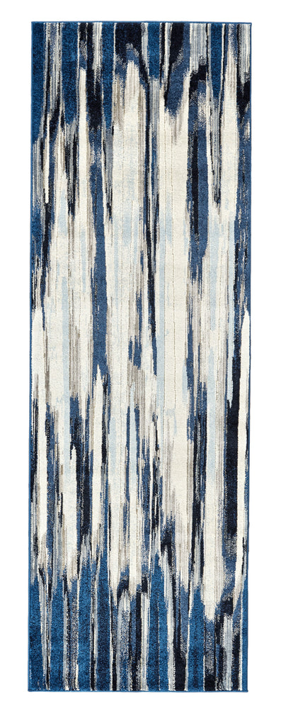 Milton Modern Abstract Ivory Blue Gray Area Rug (2'7" x 8')