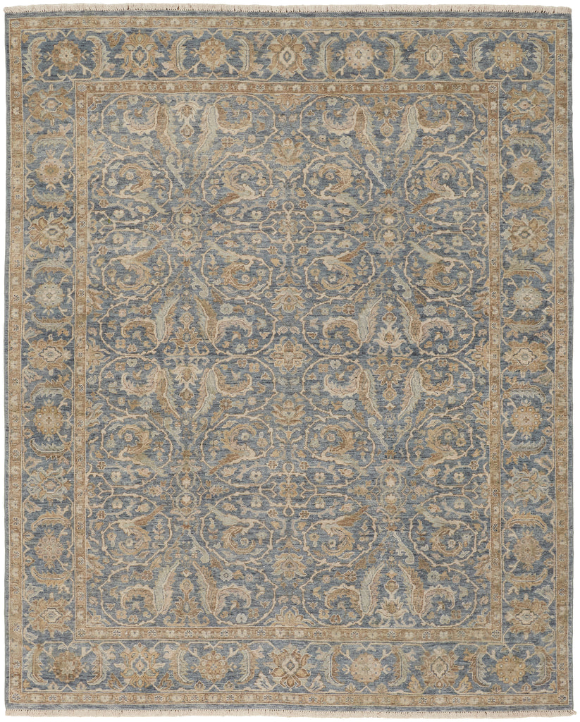 Marabel Traditional Damask Blue Taupe Ivory Area Rug (8'6" x 11'6")