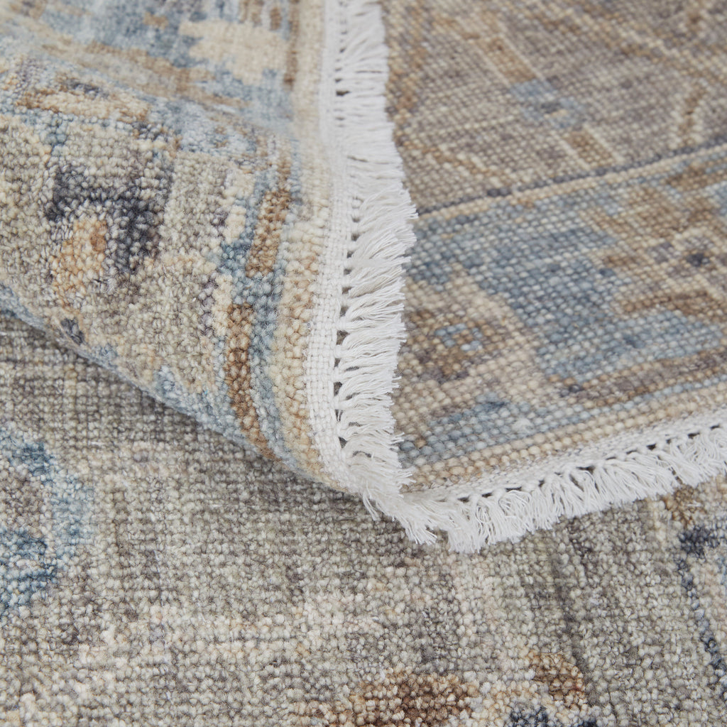 Ronin Transitional Damask Taupe Tan Blue Area Rug (5'6" x 8'6")