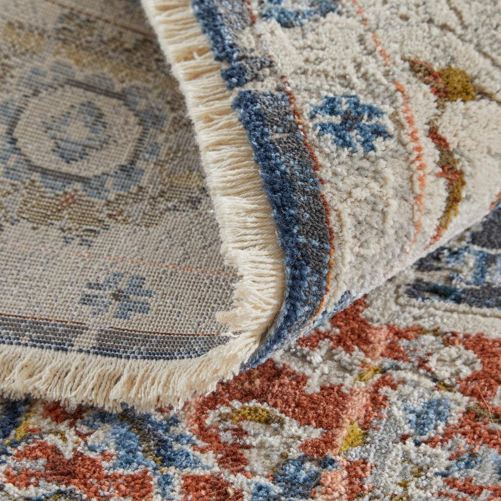 Kaia Transitional Medallion Ivory Blue Red Area Rug (9'8" x 12'8")