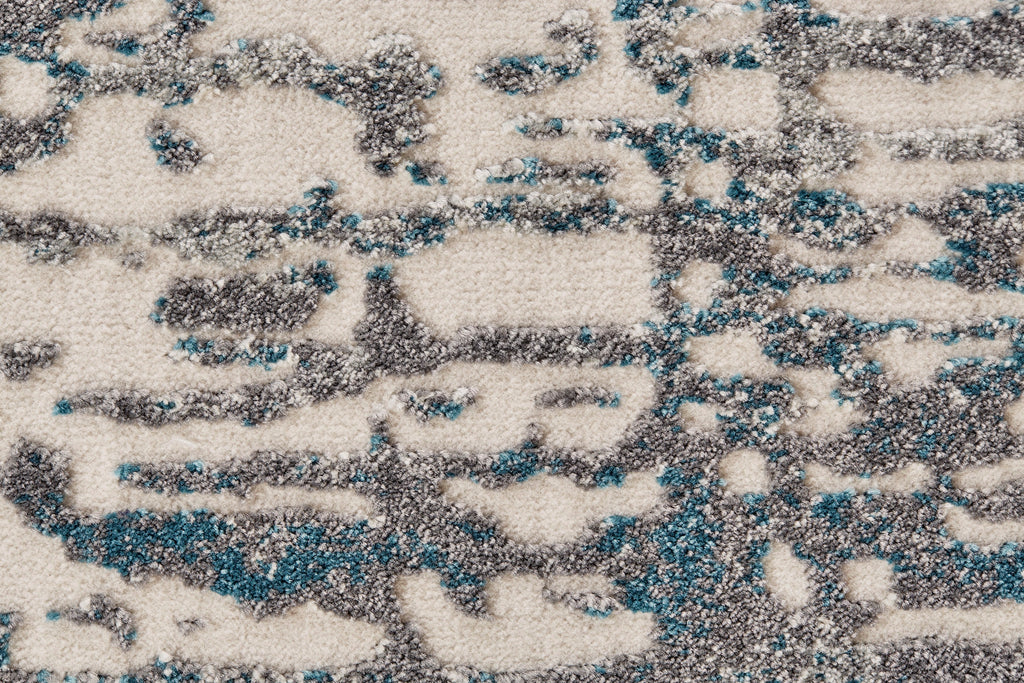 Akhari Transitional Abstract Gray Ivory Blue Area Rug (2'2" x 4')