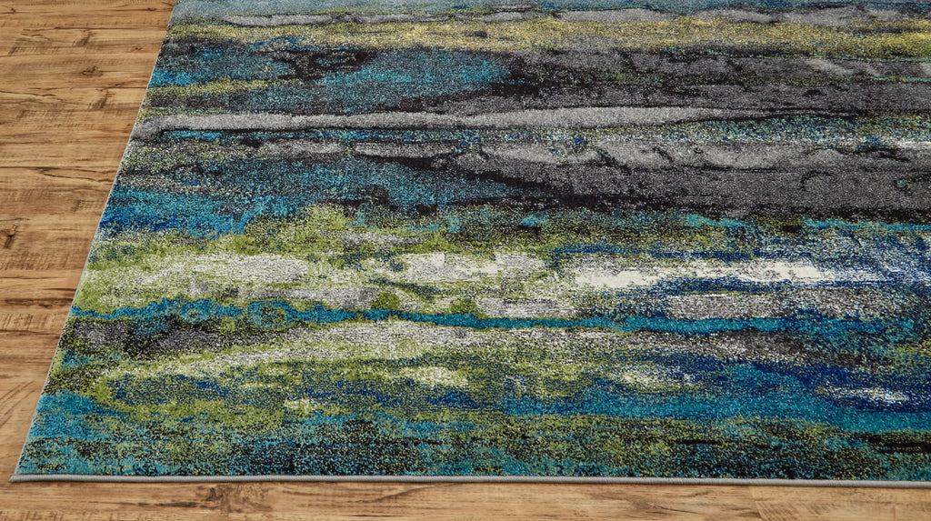 Brixton Modern Abstract Blue Green Taupe Area Rug (8' x 11')