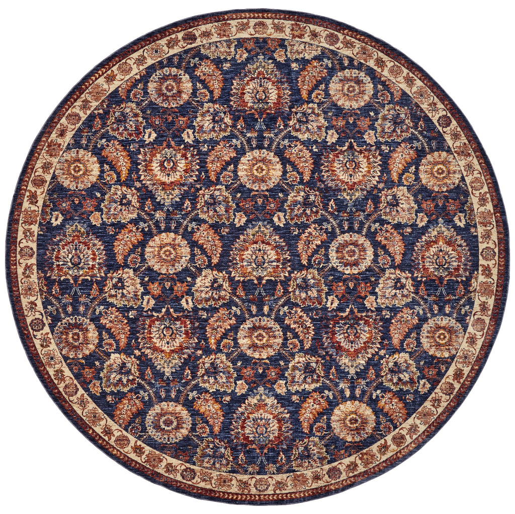 Hammond Transitional Floral Botanical Blue Orange Tan Area Rug (5' x 5')