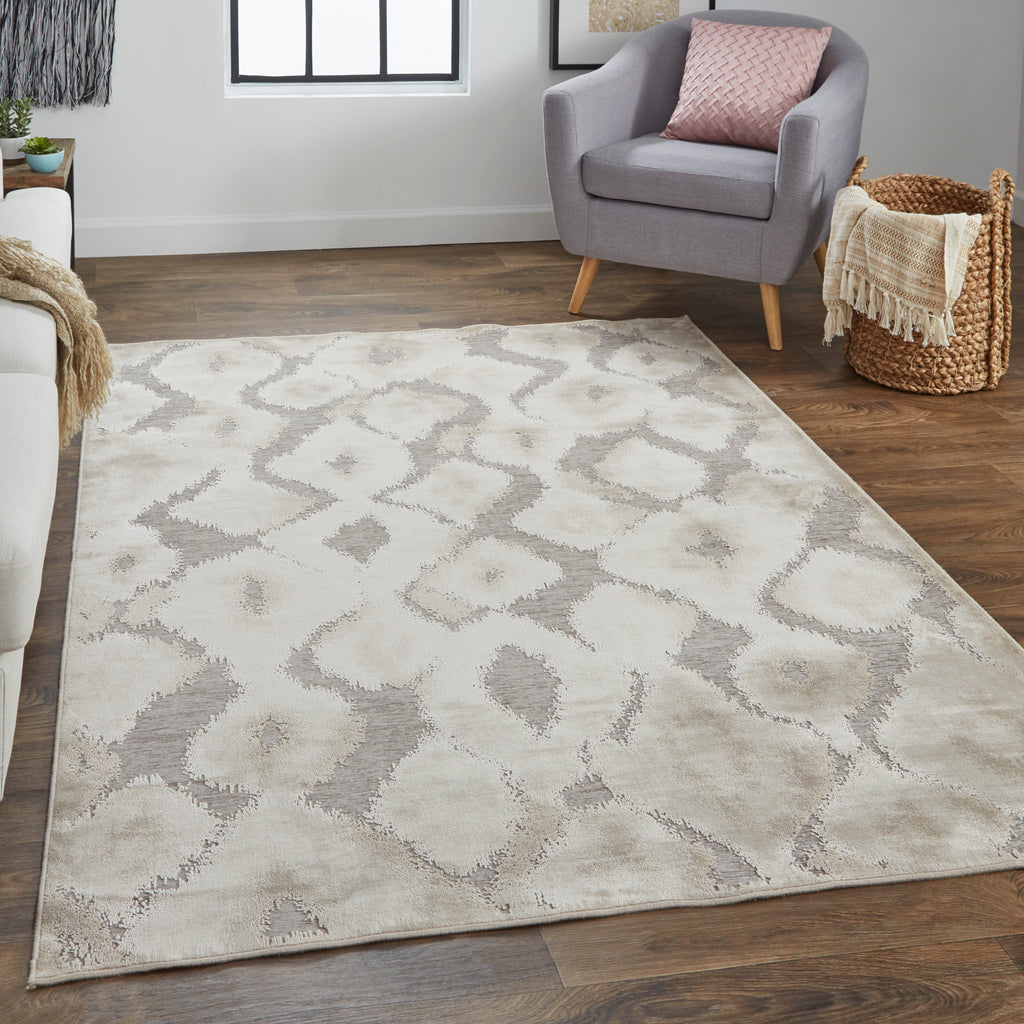 Saphir Zam Modern Abstract Ivory Gray Taupe Area Rug (1'9" x 2'10")