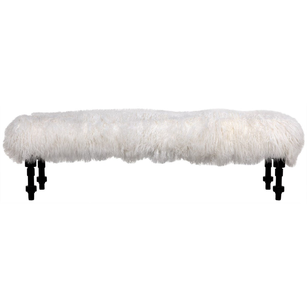 Coco Bench With Lamb Fur, Hand Rubbed Black