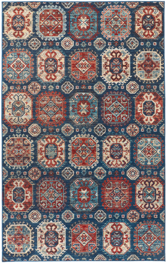 Nolan Transitional Patchwork Blue Red Tan Area Rug (7'9" x 10'6")