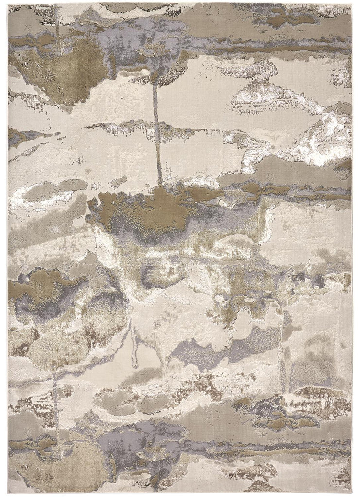 Aura Modern Watercolor Gray Ivory Gold Area Rug (13' x 20')