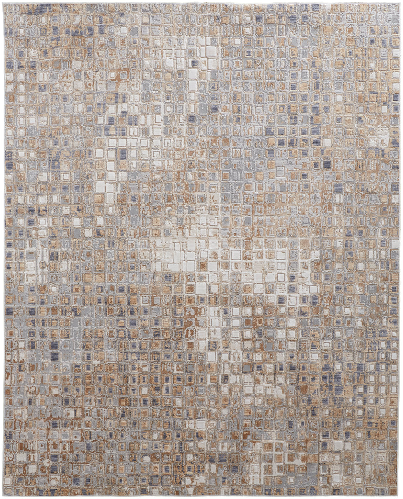 Laina Transitional Geometric Tan Ivory Blue Area Rug (2' x 3')