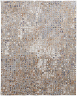 Laina Transitional Geometric Tan Ivory Blue Area Rug (3' x 12')