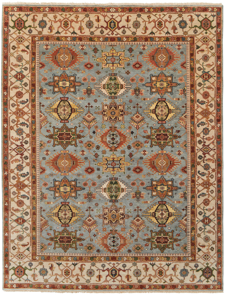 Ralston Traditional Oriental Blue Orange Ivory Area Rug (8'6" x 11'6")