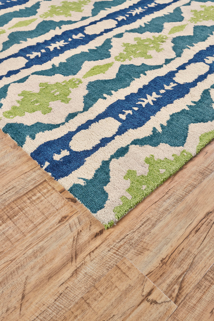 Liana Transitional Abstract Blue Green Ivory Area Rug (12' x 15')