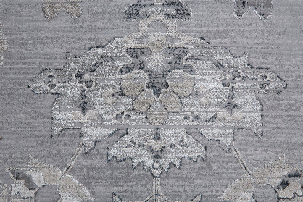 Macklaine Transitional Damask Silver Black Area Rug (2'10" x 7'10")