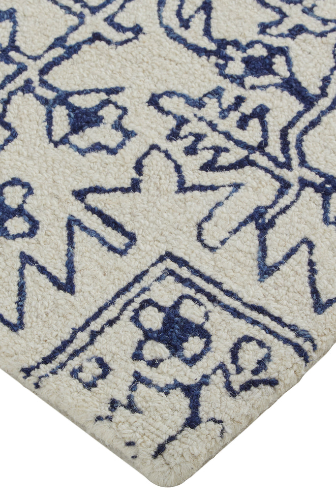 Belfort Transitional Medallion Ivory Blue Area Rug (9' x 12')