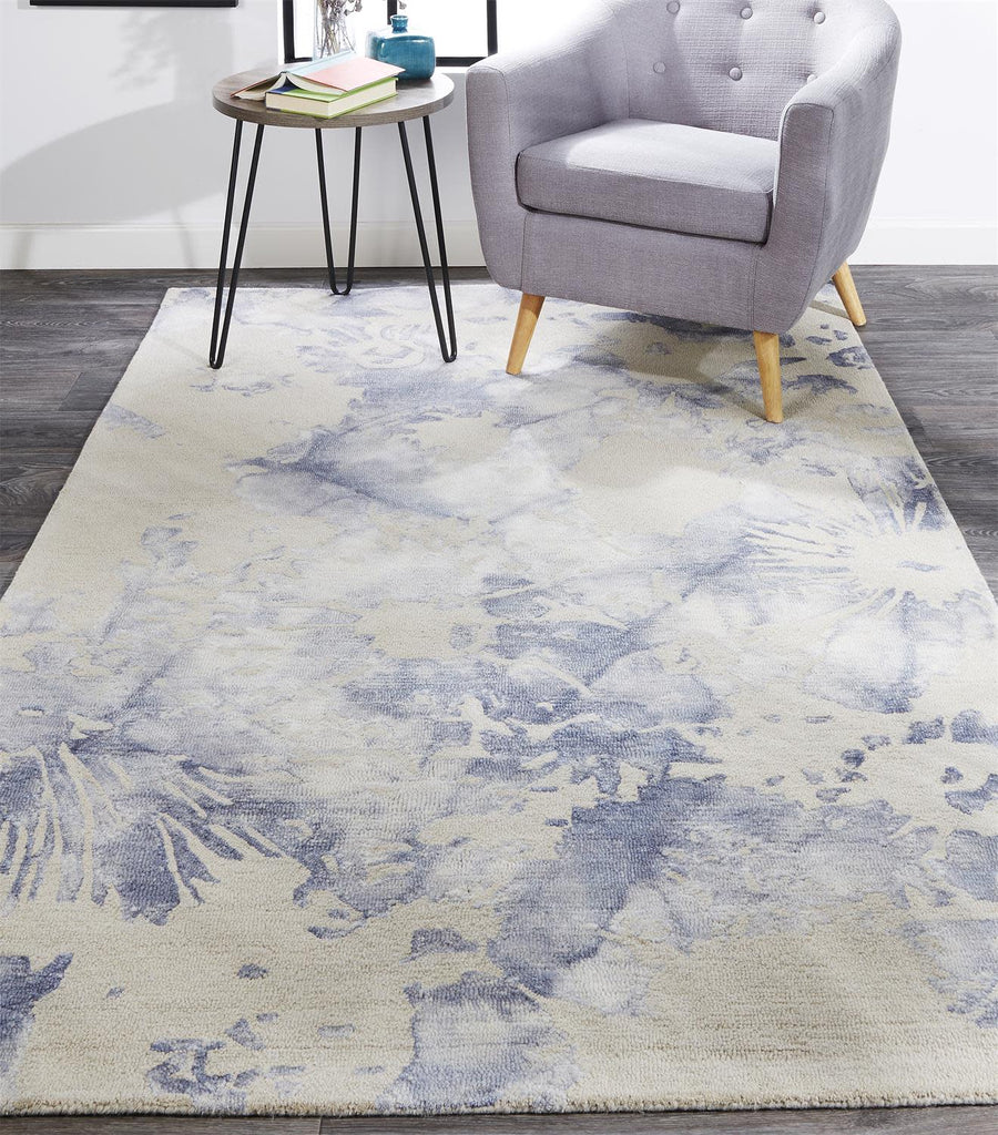 Lorrain Modern Abstract Ivory Gray Blue Area Rug (5' x 8')