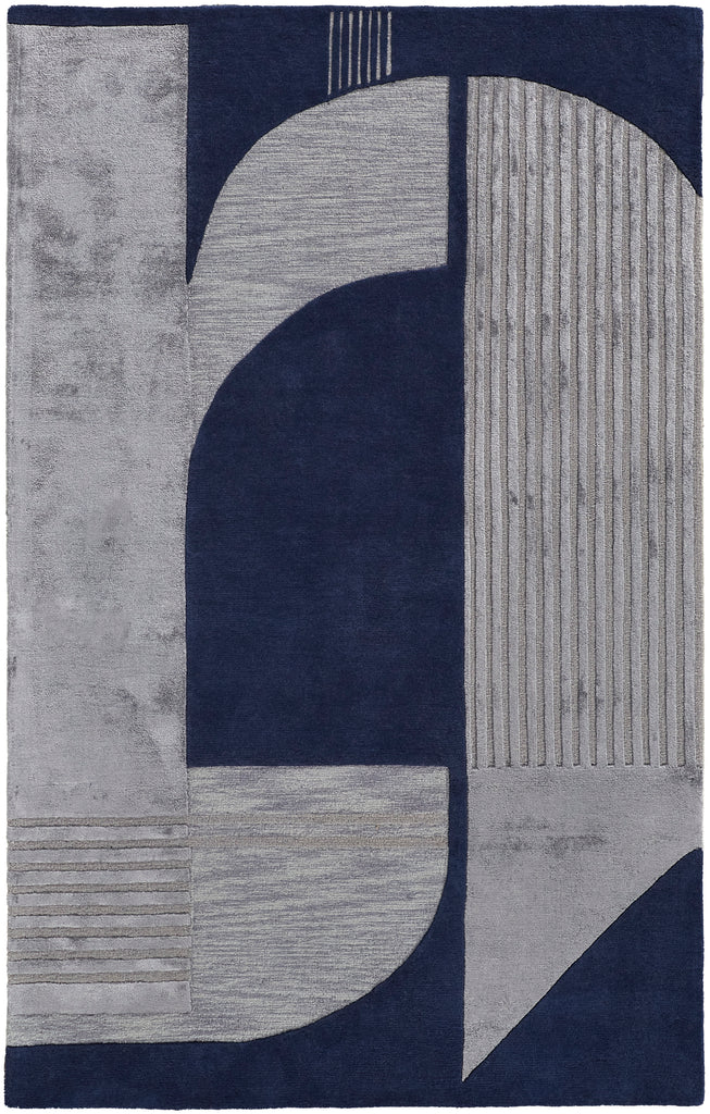 Nash Transitional Geometric Blue Silver Area Rug (5' x 8' / Pattern 1)