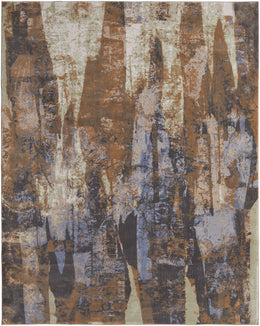 Clio Modern Abstract Brown Blue Ivory Area Rug (2'9" x 7'10")